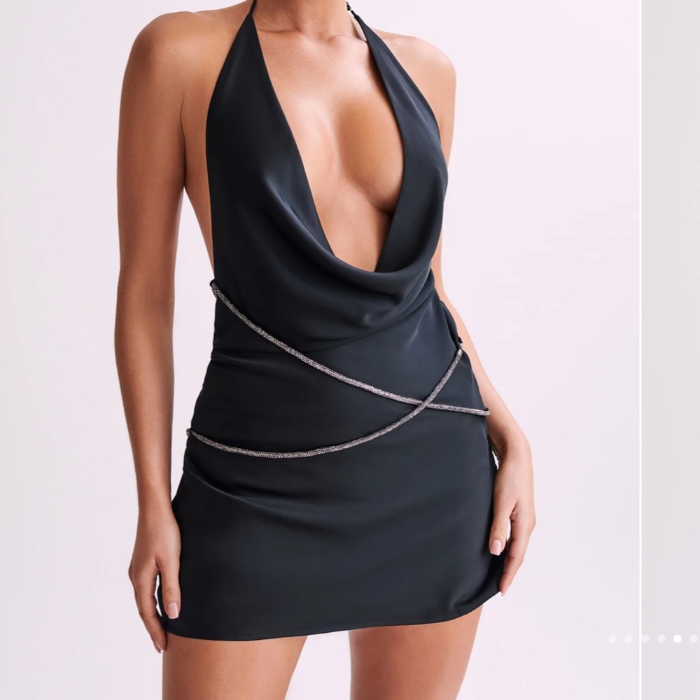 MESHKI Emilia Diamante Rope Mini Dress in Black